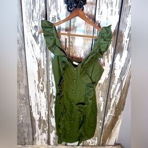 Karlie Ruffle Dress Dark Green Size Medium NWT